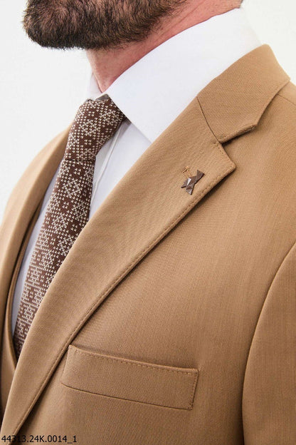 Brabion Diego Camel Notch Lapel 3 Piece Wool Suit