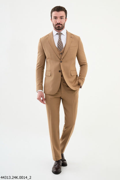 Brabion Diego Camel Notch Lapel 3 Piece Wool Suit