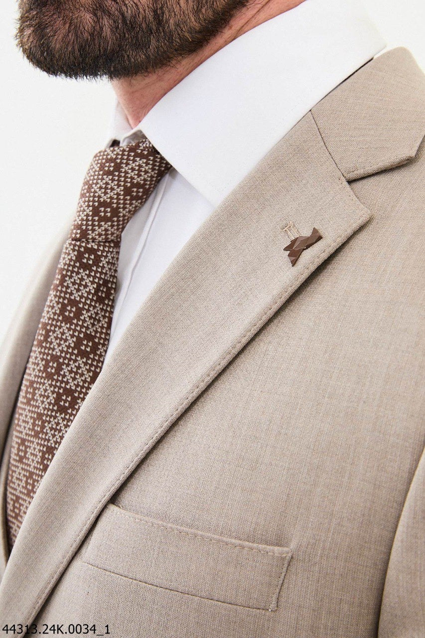 Brabion Diego Beige Notch Lapel 3 Piece Wool Suit