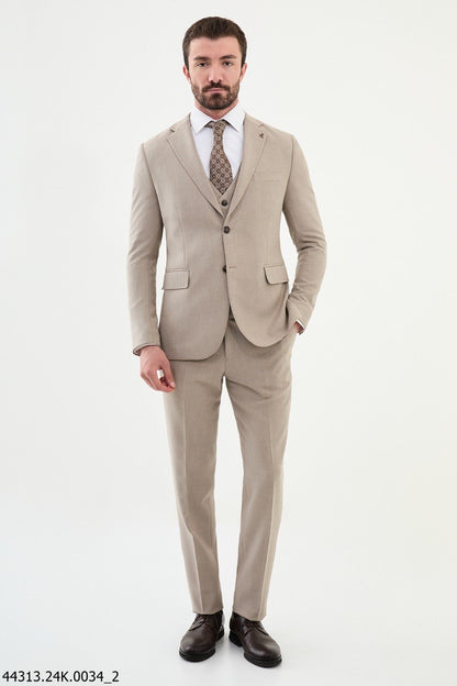 Brabion Diego Beige Notch Lapel 3 Piece Wool Suit