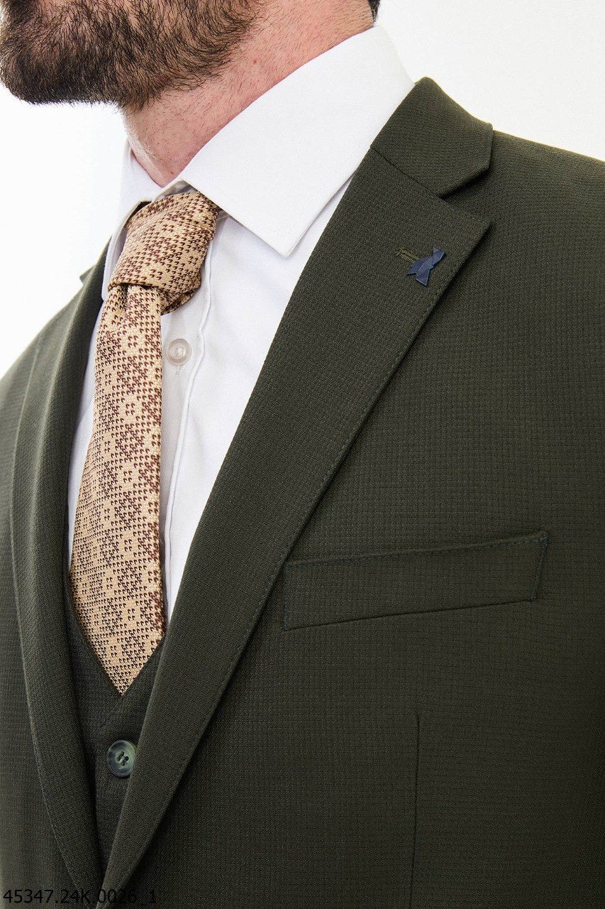 Brabion Diego Khaki Notch Lapel 3 Piece Wool Suit - Modern Elegance for Every Occasion