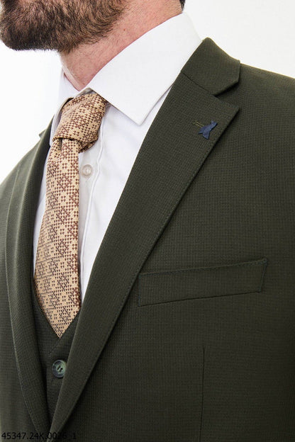 Brabion Diego Khaki Notch Lapel 3 Piece Wool Suit