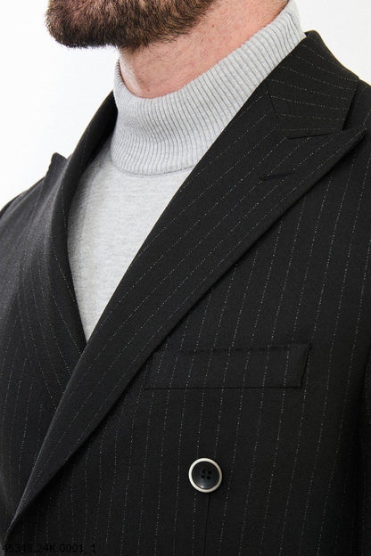 Brabion Diego  Black 2 Piece Double Breasted Pinstripe Wool Suit