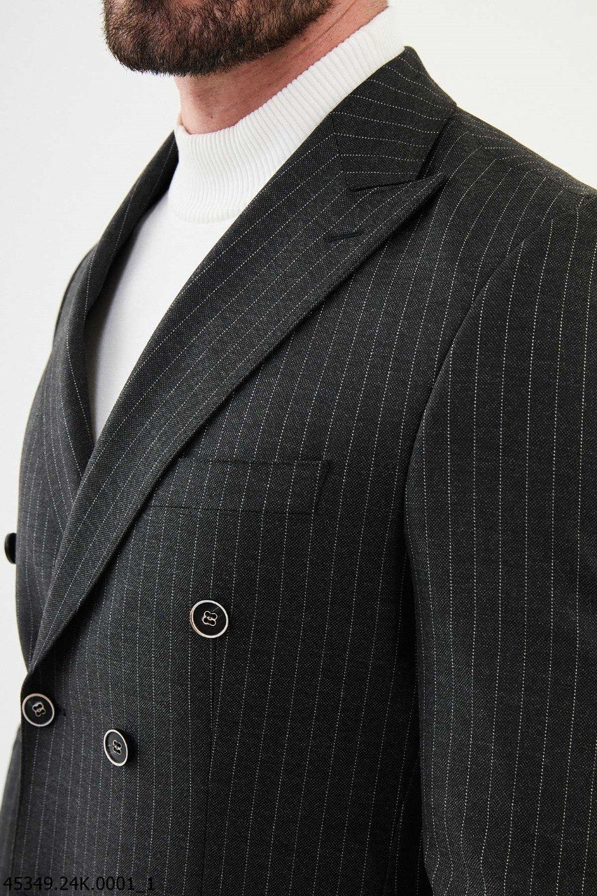 Brabion Diego Dark Gray 2 Piece Double Breasted Pinstripe Wool Suit