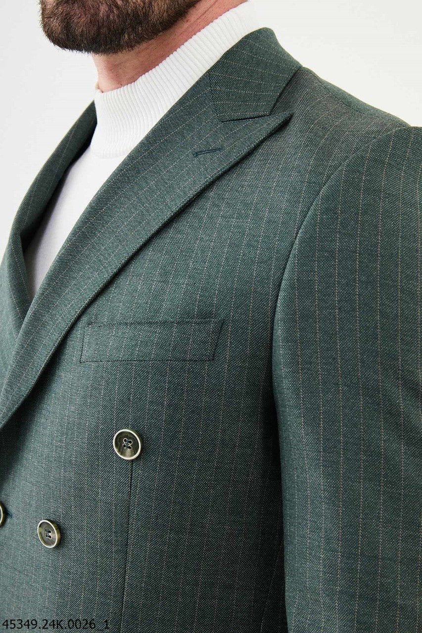 Brabion Diego Green 2 Piece Double Breasted Pinstripe Wool Suit