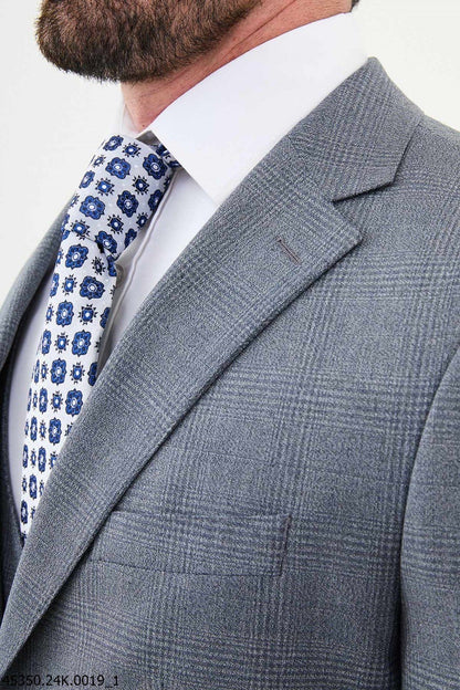 Brabion Diego Ames Blue 3 Piece Plaid Wool Suit