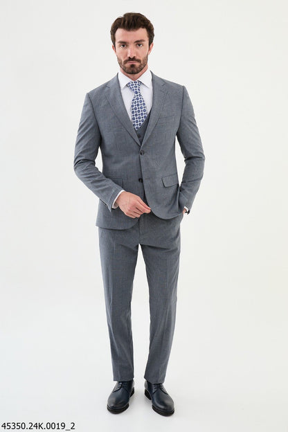 Brabion Diego Ames Blue 3 Piece Plaid Wool Suit