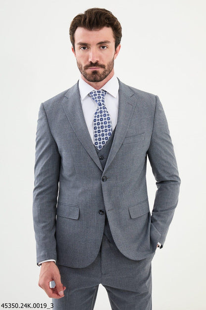 Brabion Diego Ames Blue 3 Piece Plaid Wool Suit