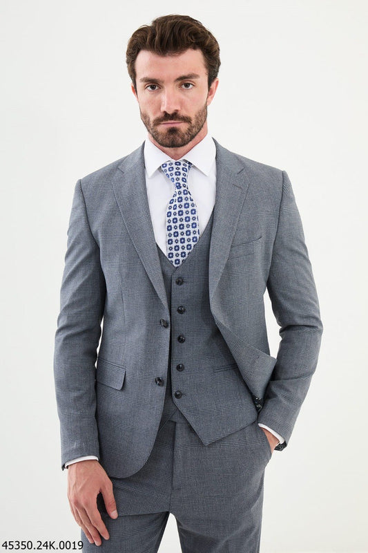 Brabion Diego Ames Blue 3 Piece Plaid Wool Suit