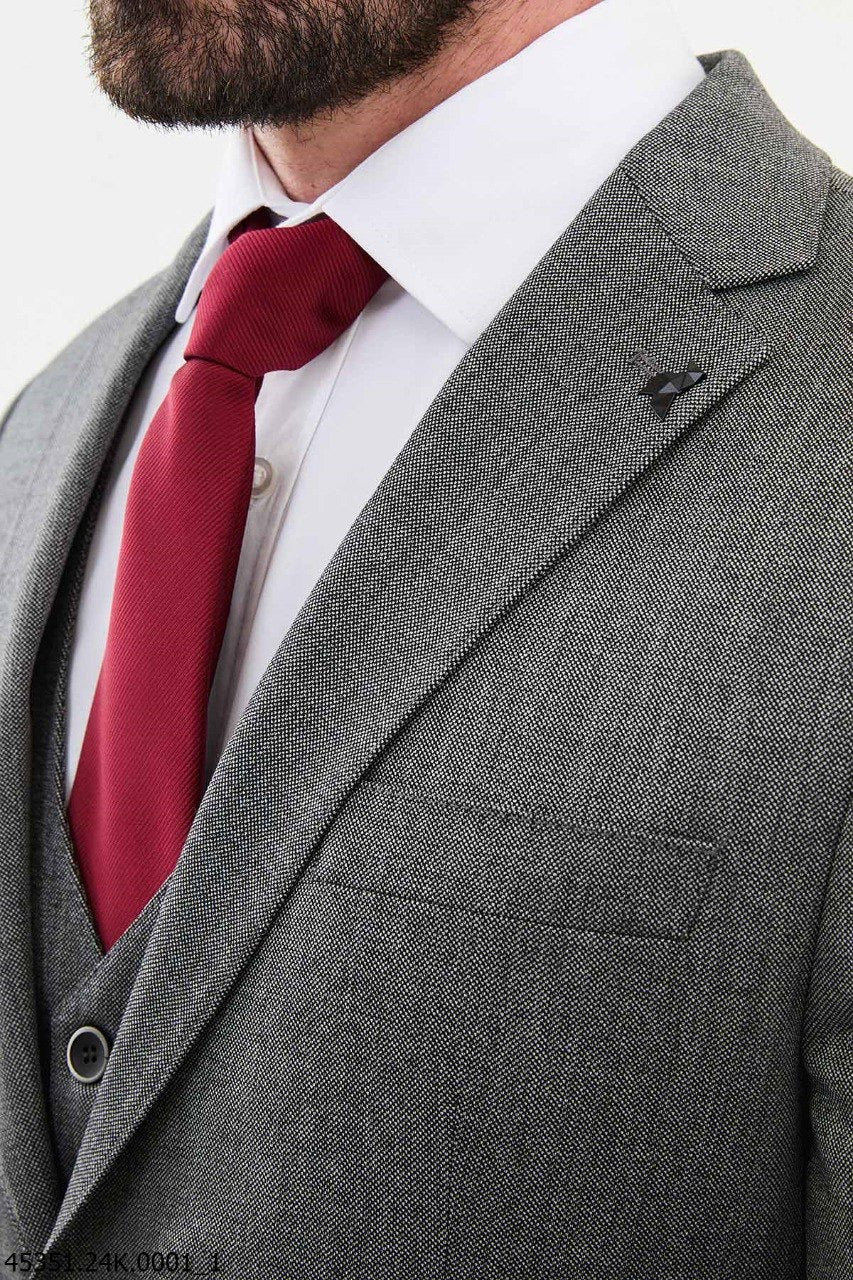 Brabion Diego Dark Gray 3 Piece Notch Lapel Wool Suit