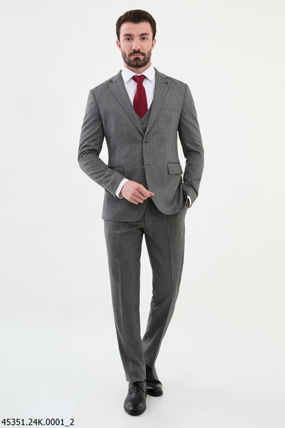 Brabion Diego Dark Gray 3 Piece Notch Lapel Wool Suit