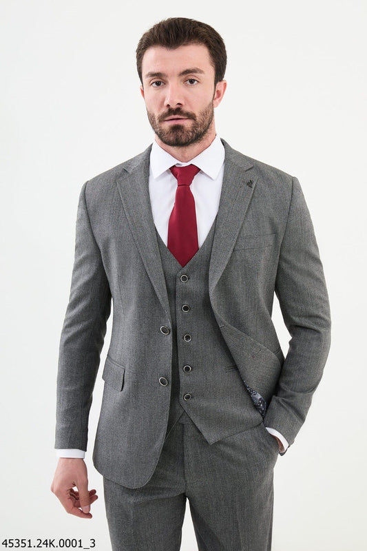 Brabion Diego Dark Gray 3 Piece Notch Lapel Wool Suit