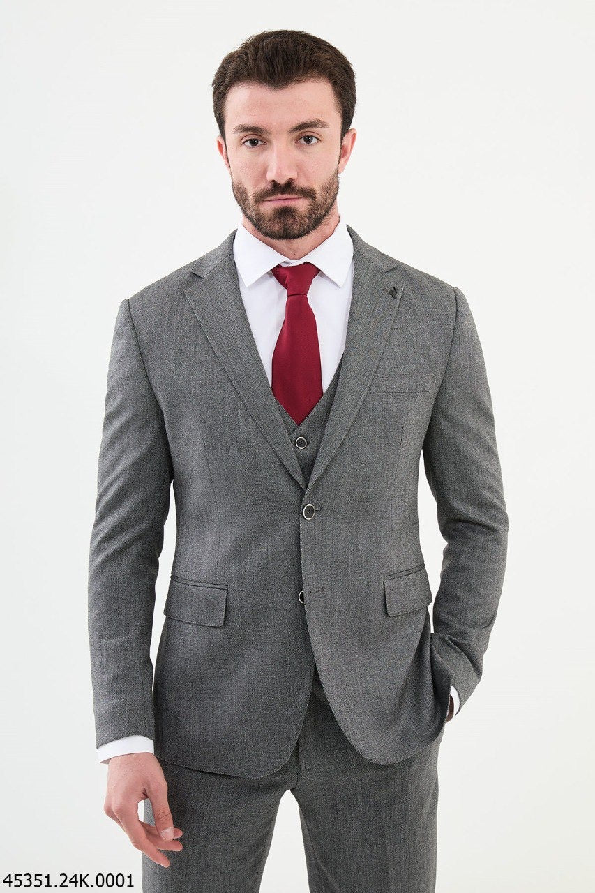 Brabion Diego Dark Gray 3 Piece Notch Lapel Wool Suit