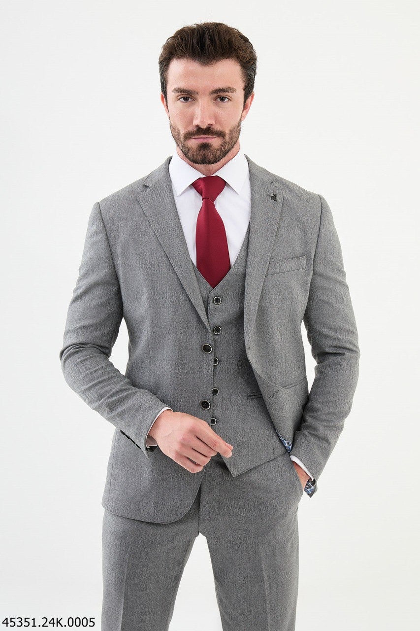 Brabion Diego Gray Slim-Fit 3 Piece Wool Suit