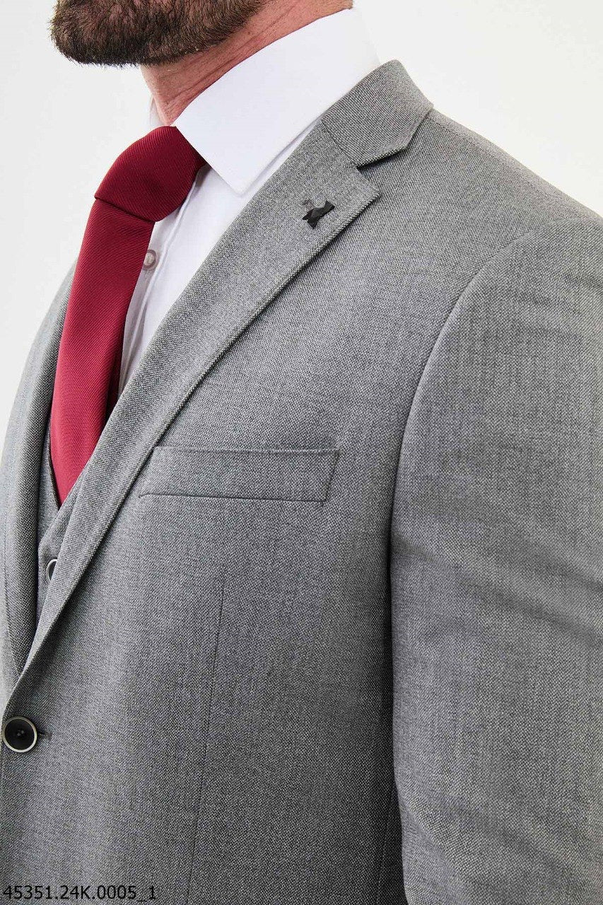 Brabion Diego Gray 3 Piece Notch Lapel Wool Suit