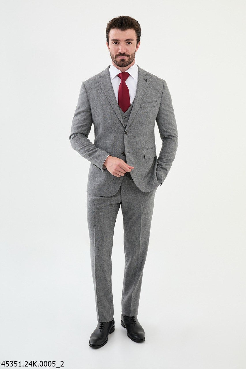 Brabion Diego Gray 3 Piece Notch Lapel Wool Suit