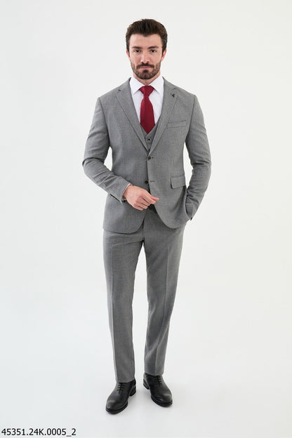 Brabion Diego Gray Slim-Fit 3 Piece Wool Suit