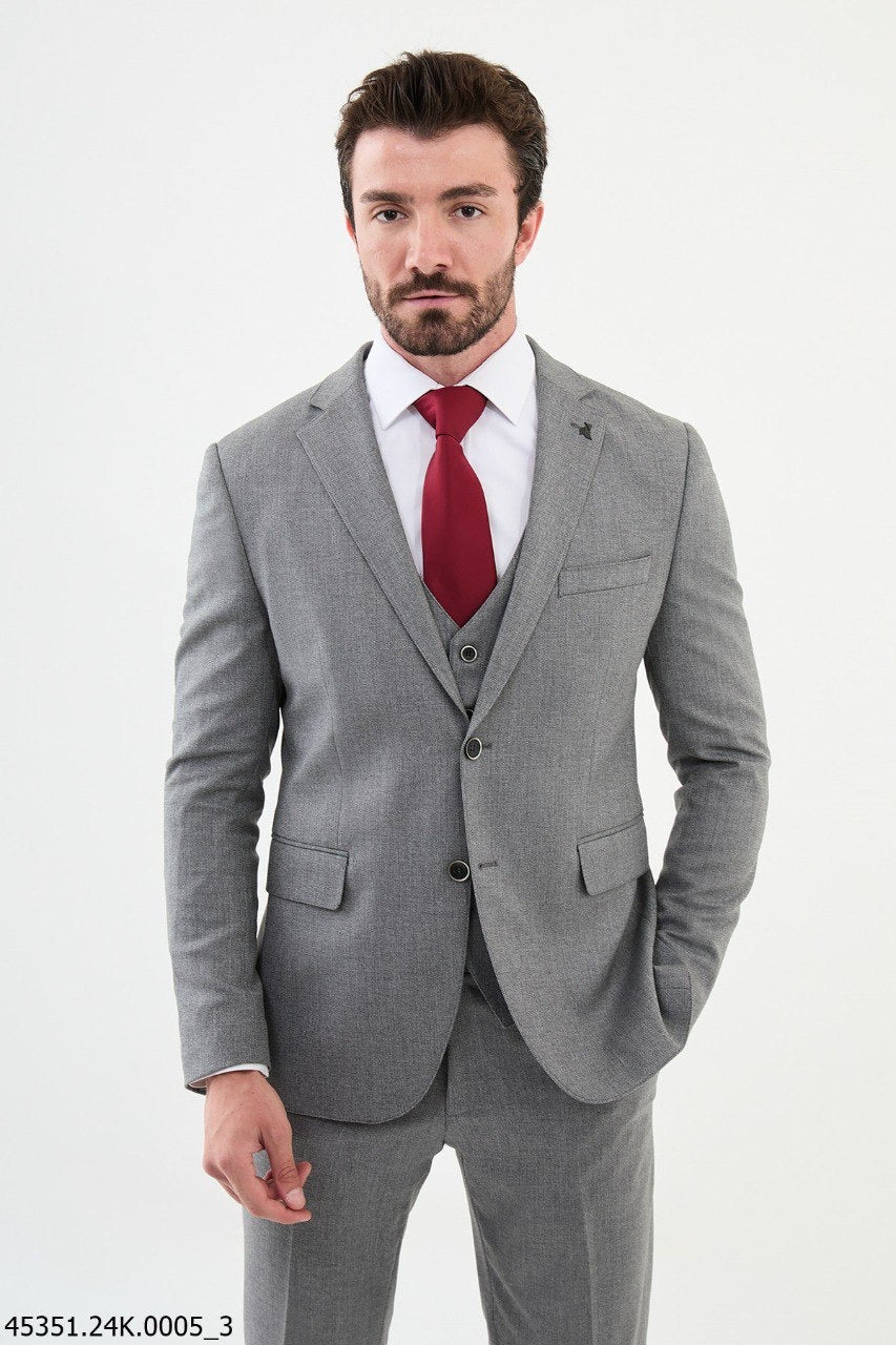 Brabion Diego Gray 3 Piece Notch Lapel Wool Suit