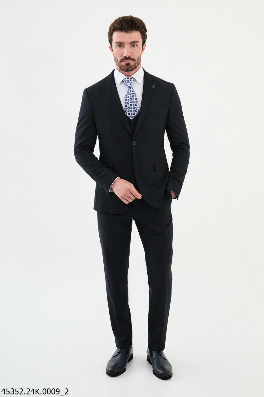 Brabion Diego Dark Blue 3 Piece Notch Lapel Wool Suit