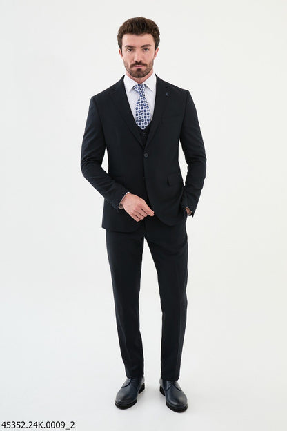 Brabion Diego Dark Blue 3 Piece Notch Lapel Wool Suit