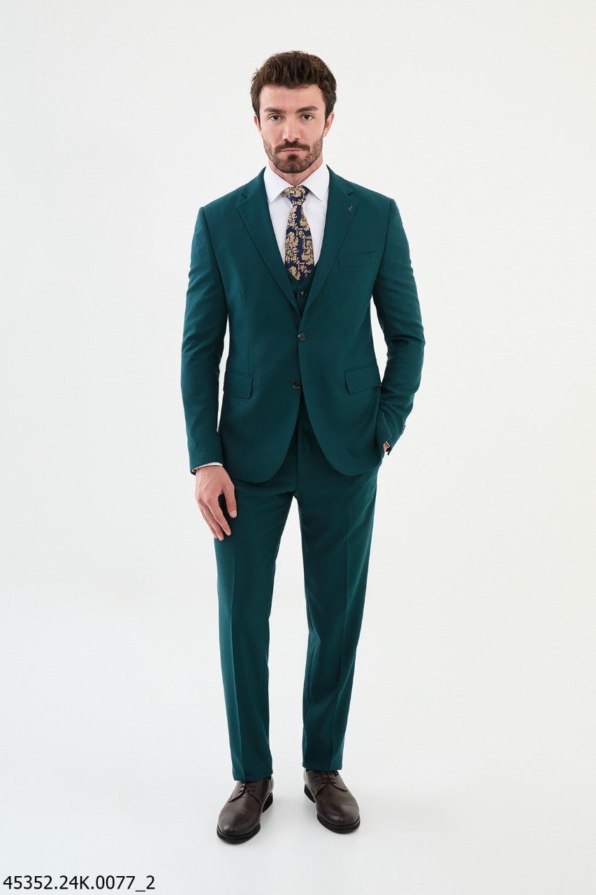 Brabion Diego Green 3 Piece Notch Lapel Wool Suit