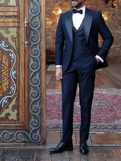 Navy Slim-Fit Tuxedo 3-Piece - BRABION
