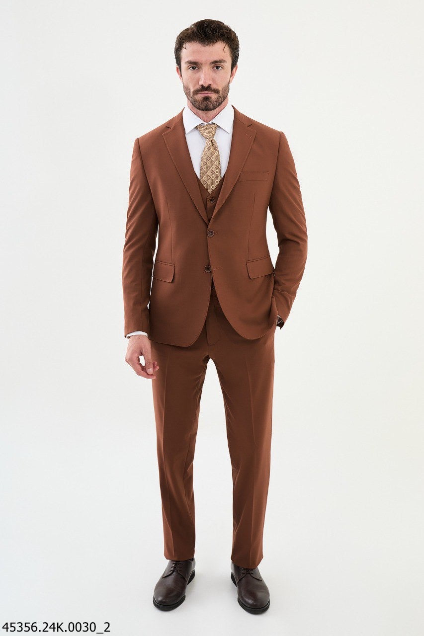 Brabion Diego Rust Brown Notch Lapel 3 Piece Wool Suit