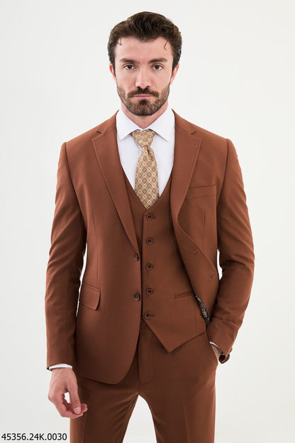 Brabion Diego Rust Brown Notch Lapel 3 Piece Wool Suit