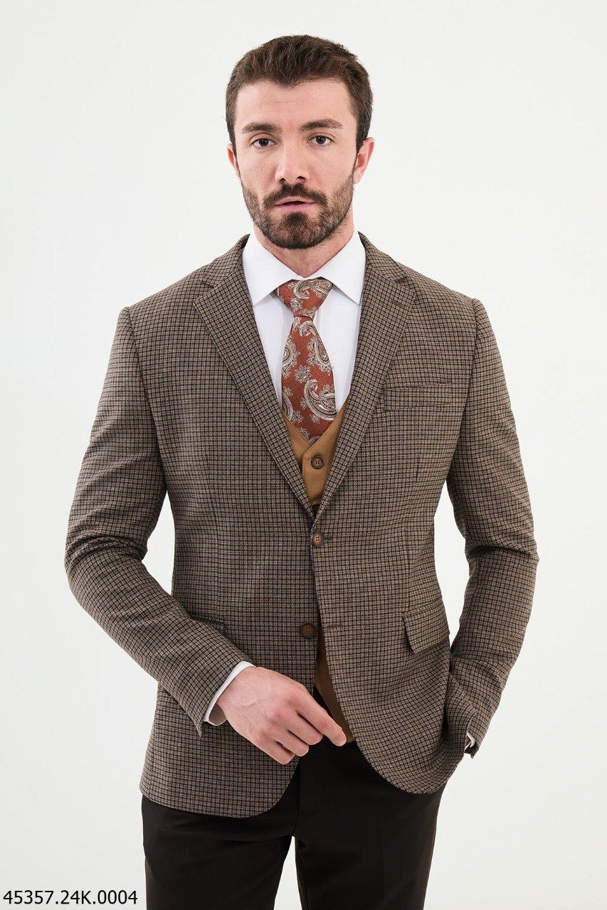 Brabion Diego Brown 3 Piece Shepherd’s Check Wool Suit