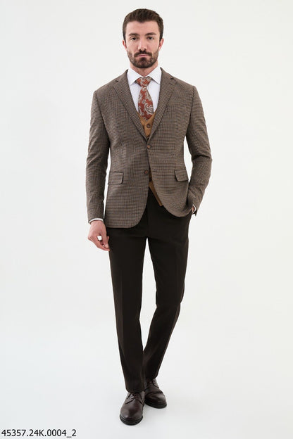 Brabion Diego Brown 3 Piece Shepherd’s Check Wool Suit