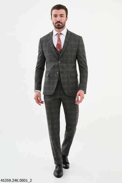 Brabion Diego Black 3 Piece Glen Check Wool Suit