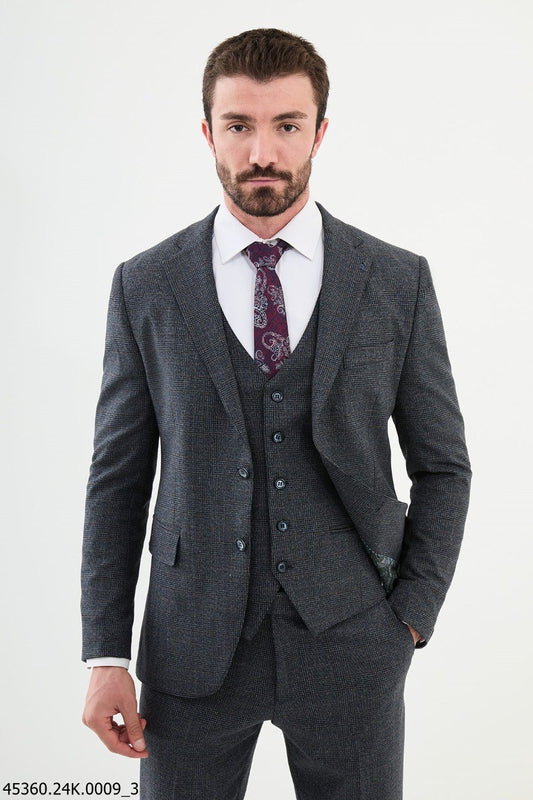 Brabion Diego Navy Blue 3 Piece Glen Check Wool Suit: Timeless Elegance for Every Occasion