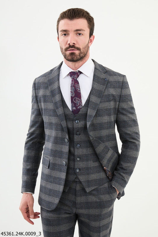 Brabion Diego Blue 3 Piece Glen Plaid Wool Suit