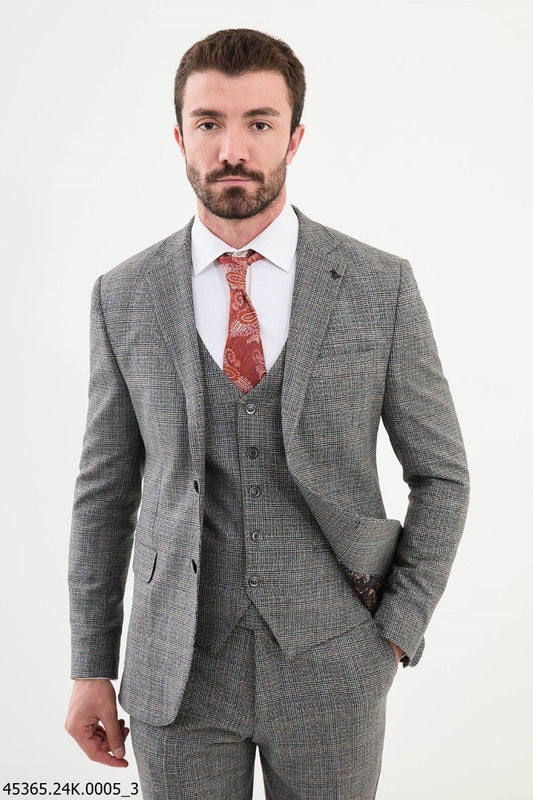 Brabion Diego Gray 3 Piece Glen Plaid Wool Suit