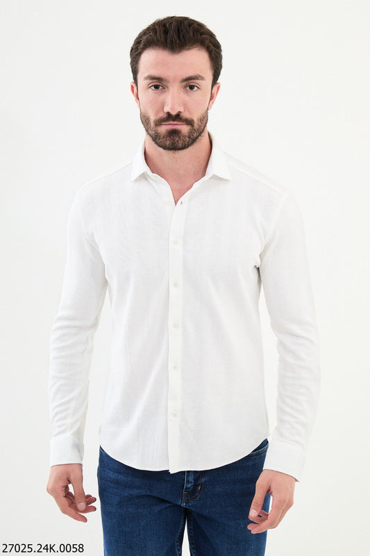 Brabion James White Slim Fit Striped Cotton Shirt