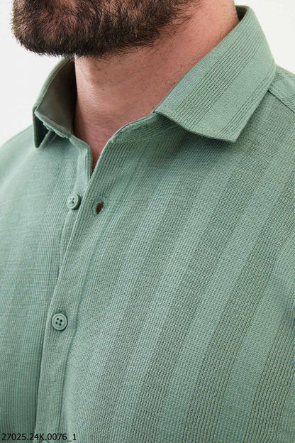 Brabion James Light Green Slim Fit Striped Cotton Shirt