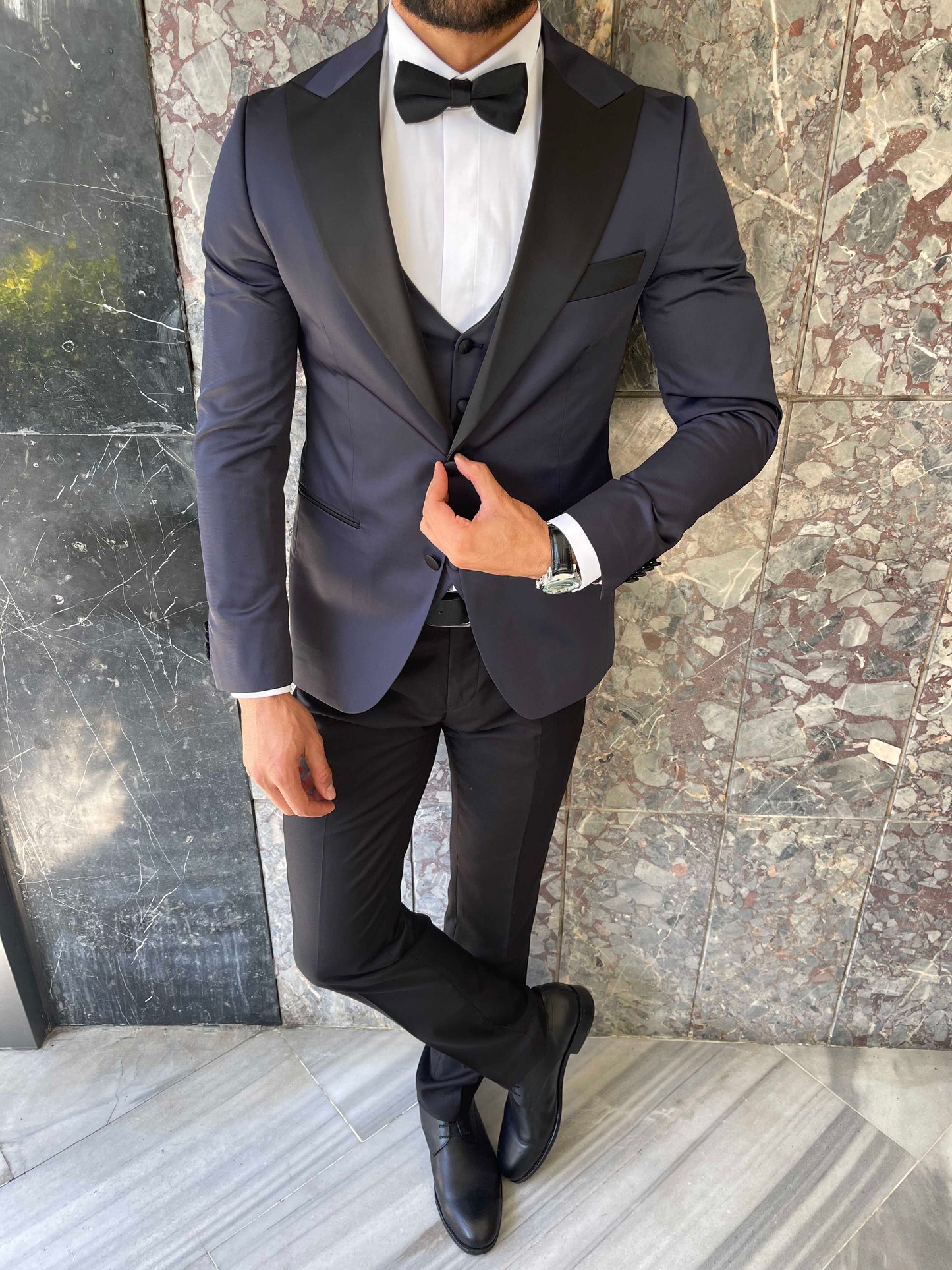 Navy Slim-Fit Tuxedo 3-Piece - BRABION