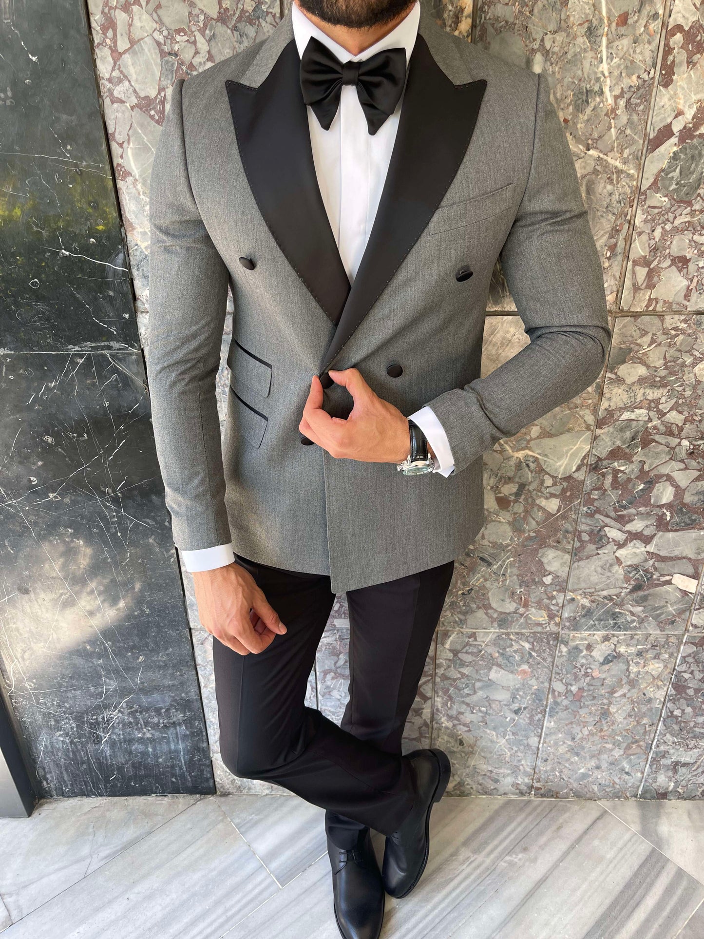 Grey Double Breasted Tuxedo 2-Piece - BRABION