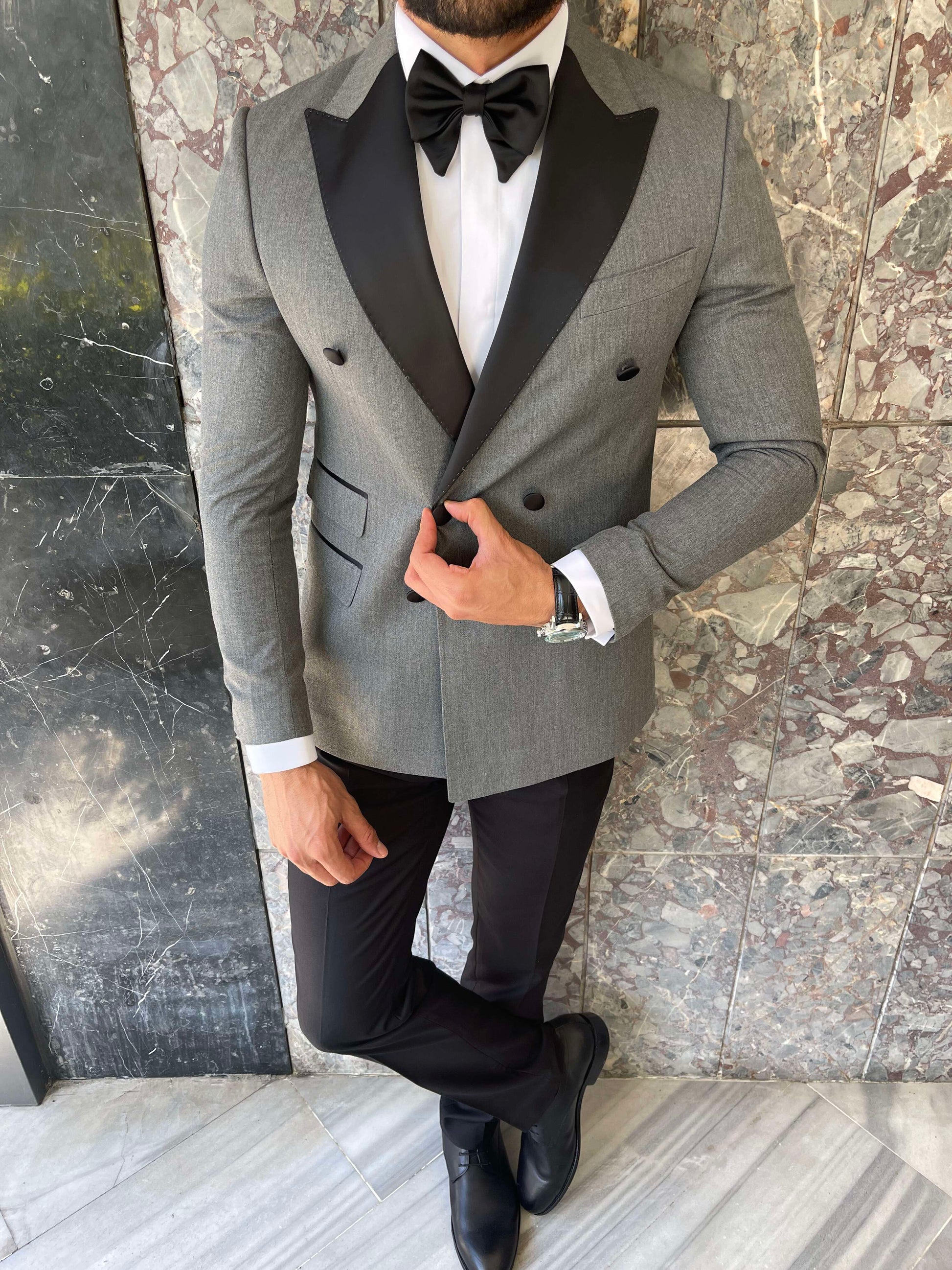 Grey Double Breasted Tuxedo 2-Piece - BRABION