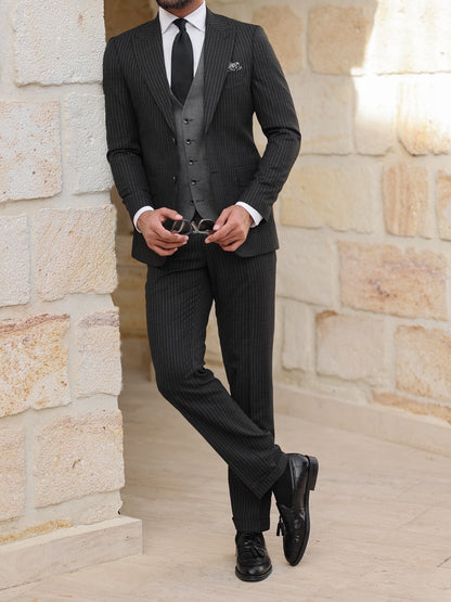 Black Double-Sided Vest Suit 3-Piece VIOSSI