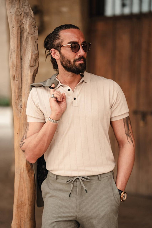 Desert Dune Beige Knitted Polo Shirt
