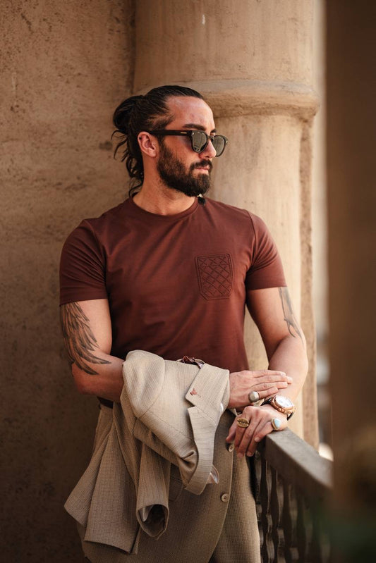 Tile Brown Crew Neck Knitwear T-Shirt