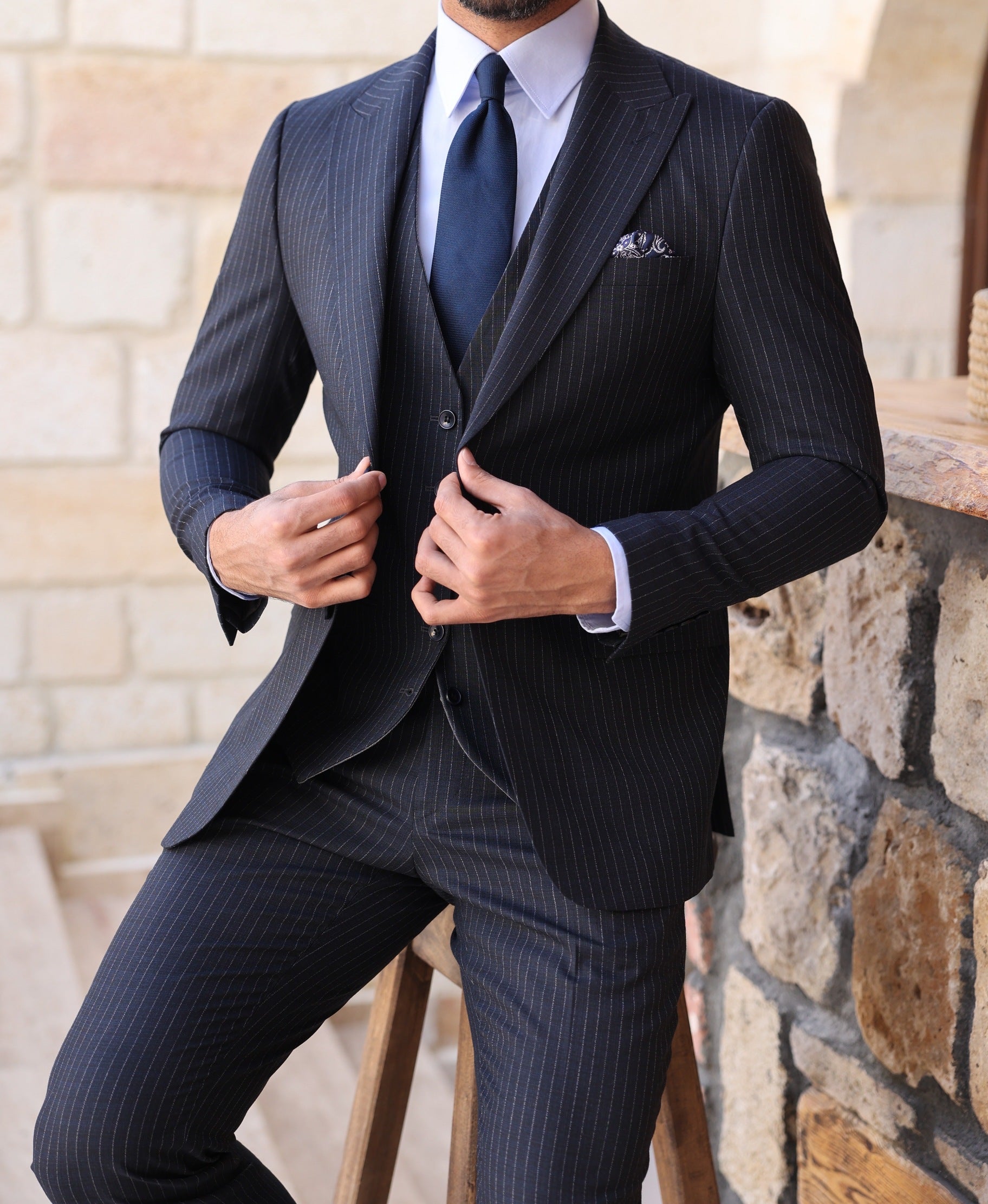 Navy Double-Sided Vest Suit 3-Piece VIOSSI