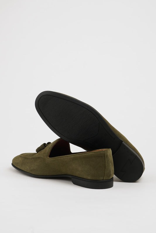 Maison Khaki Suede Loafers with Tassel Detail