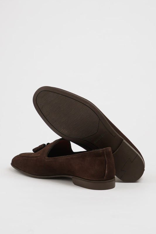 Maison Brown Suede Loafers with Tassel Detail