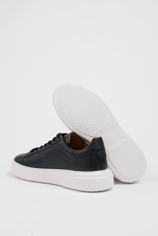 Maison Navy Blue Leather Sneakers with Pool Sole