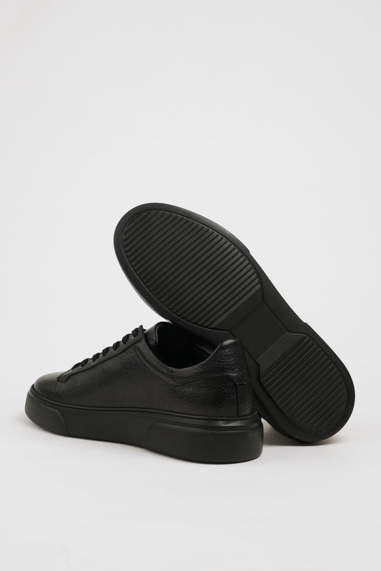 Maison Dark Black Leather Sneakers with Pool Sole