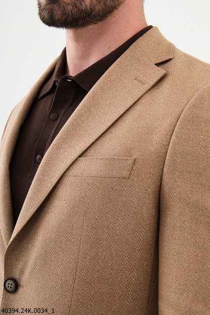 Brabion James Beige Slim Fit Notch Lapel Blazer