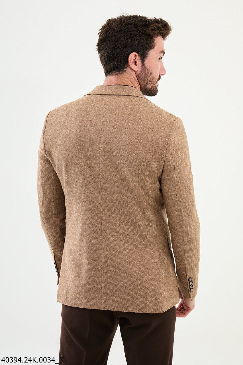 Brabion James Beige Slim Fit Notch Lapel Blazer