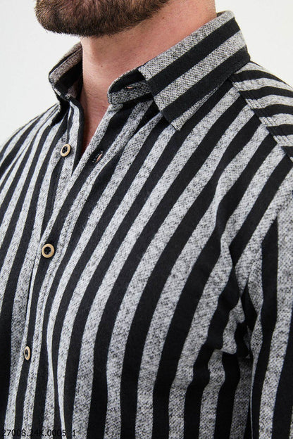 Brabion Nico Gray Black Slim Fit Striped Shirt